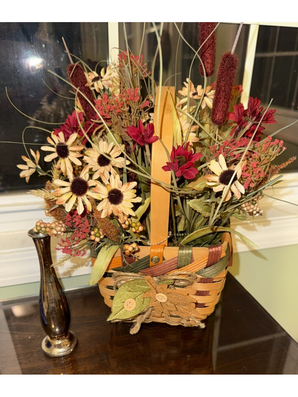 Rustic Fall Autumn Floral Arrangement Centerpiece Decor in decorative basket